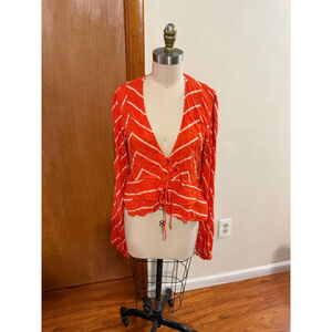 Women's Free People Orange White Striped Blouse Size L